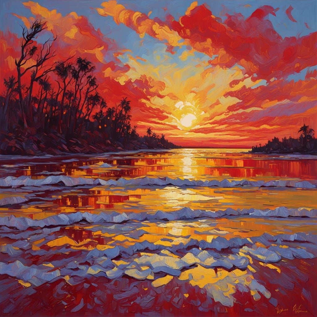 Grunge Sunset on a Mysterious Beach