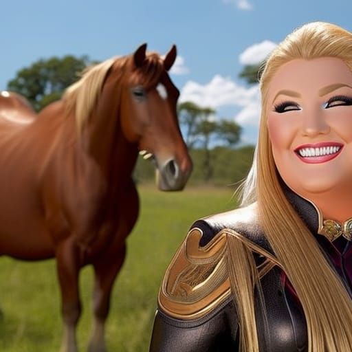 Hyperrealistic Western Cowgirl in a Field of Horses