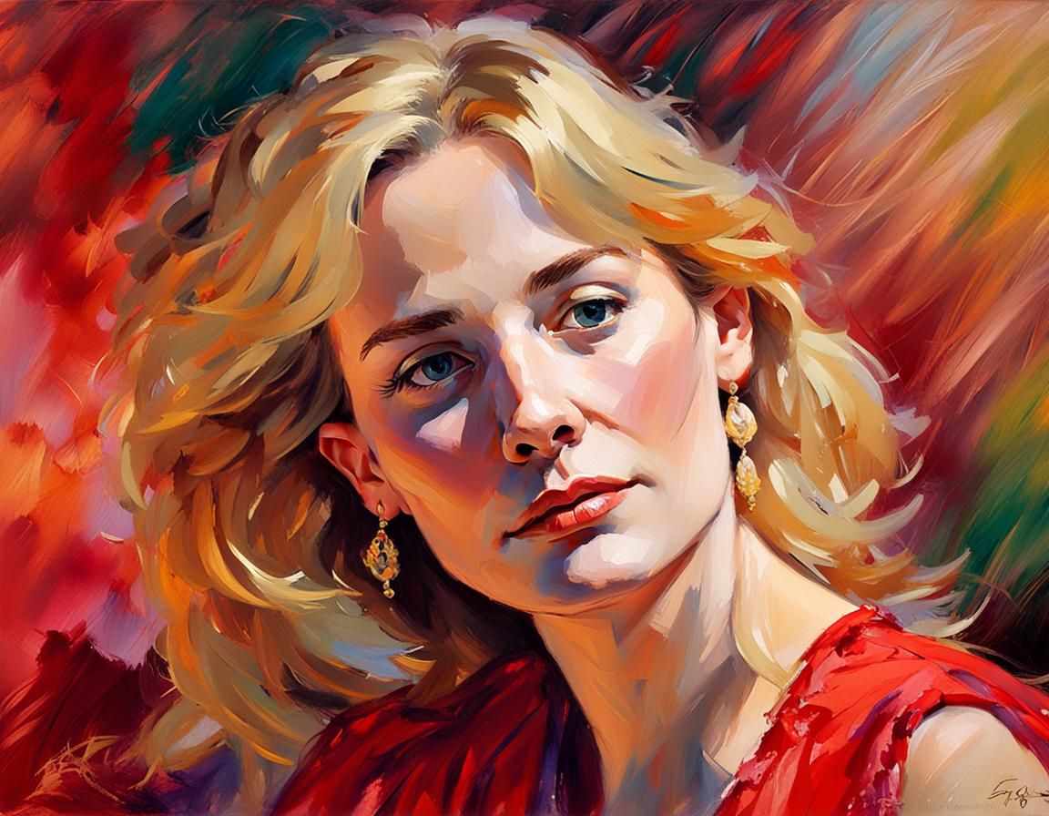 Impressionistic Portrait of a Blonde Woman in Vivid Colors