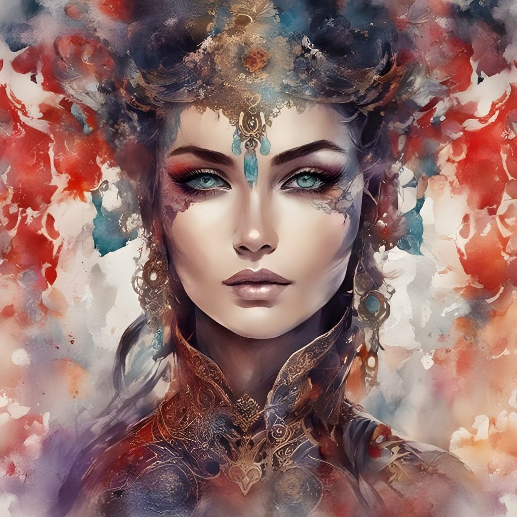 Watercolor Portrait with Golden Azure Body Paint