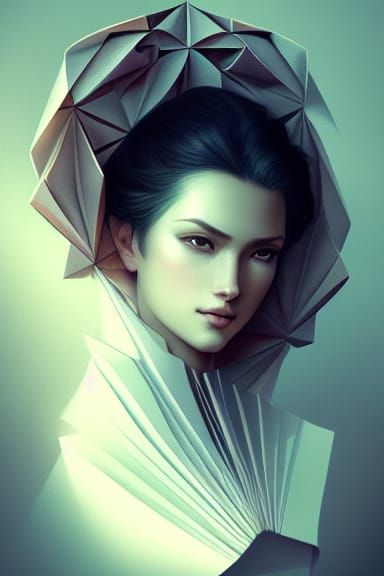 Origami Woman Portrait in Hyperdetailed Style