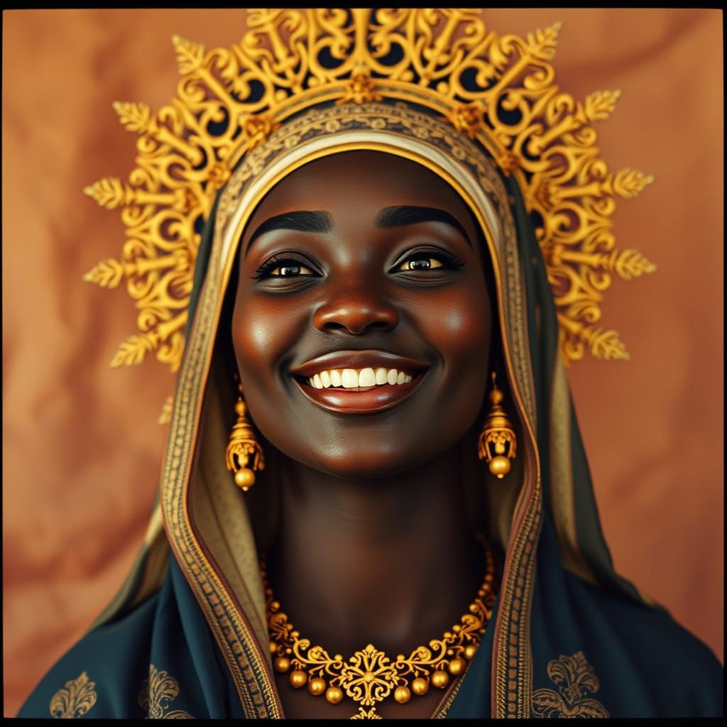 Black Madonna with Golden Halo in Latin American Style