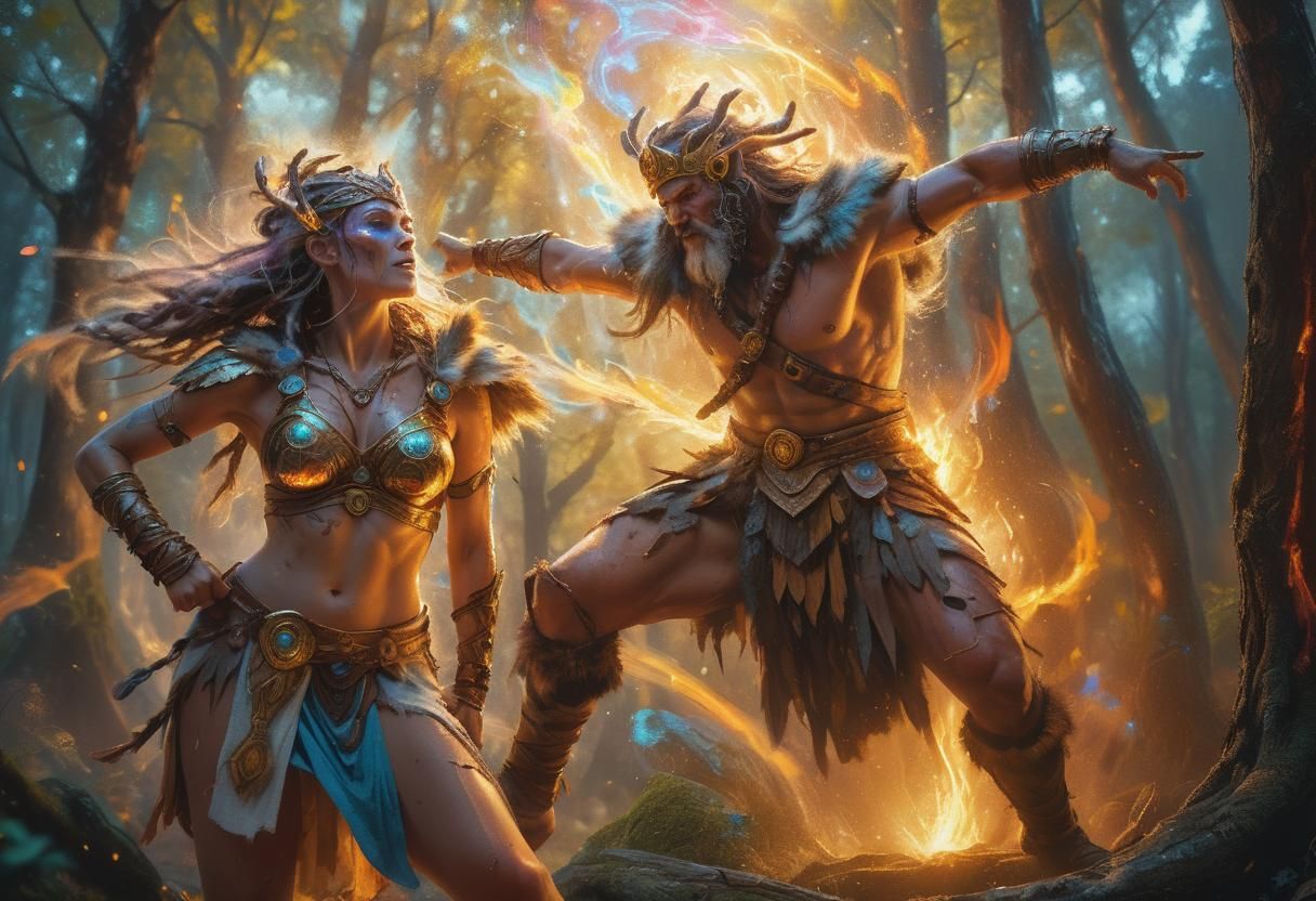 Epic Druid's Spellcasting in Action Painting Style