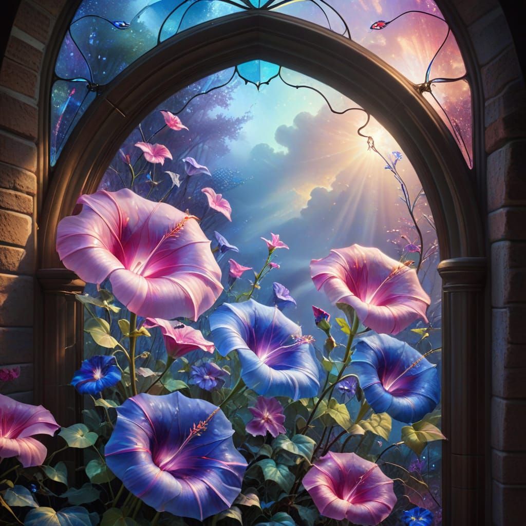 Ethereal Morning Glory Stained Glass Window