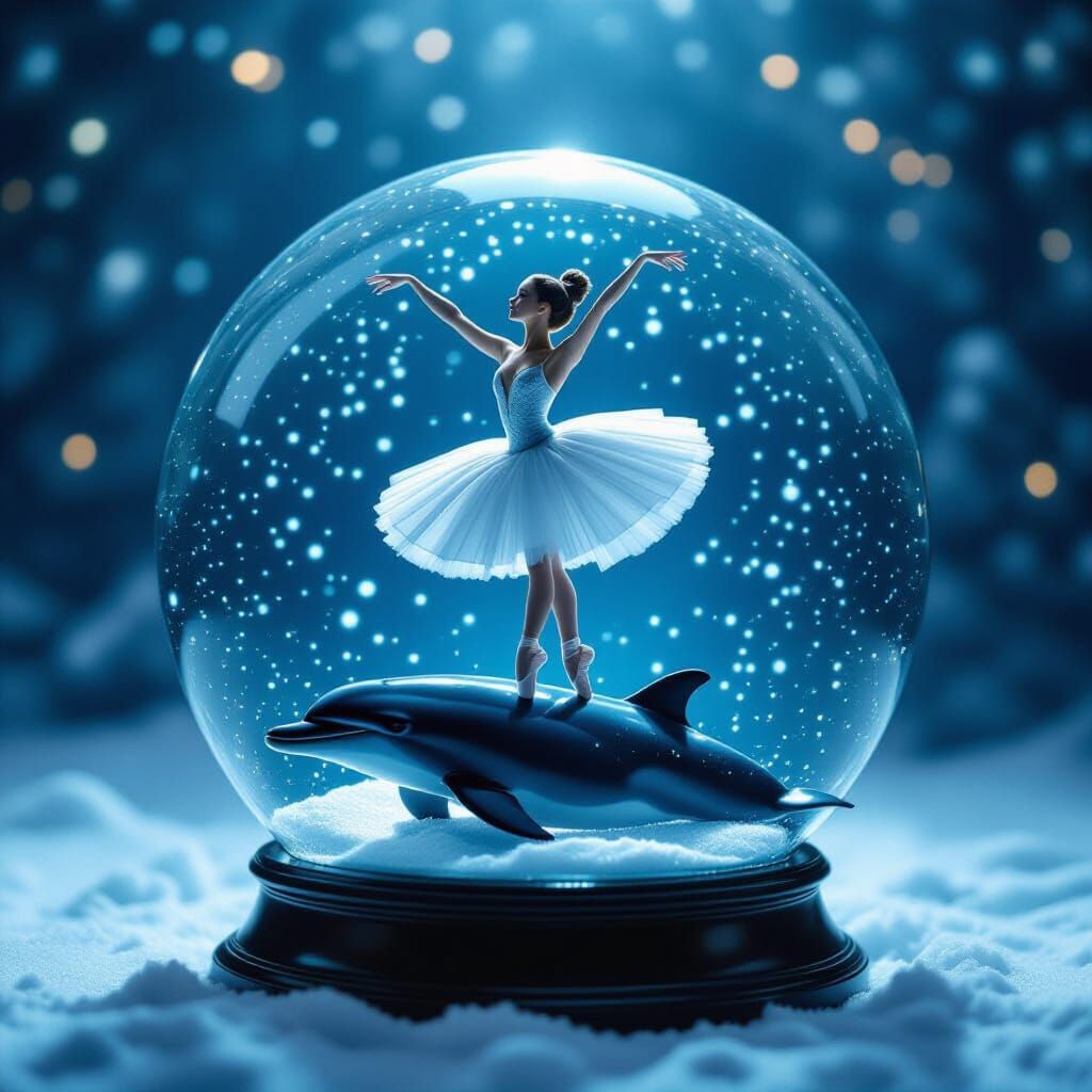 Ballerina on Dolphin in Snow Globe