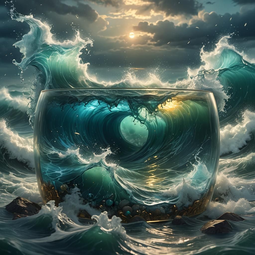 Stormy Sea Trapped Inside Glass Container