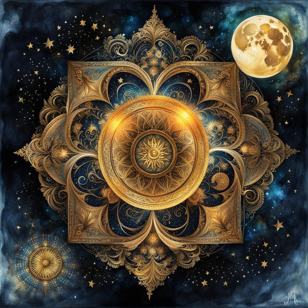 Stellar Constellation Double Exposure in Watercolor and Ink