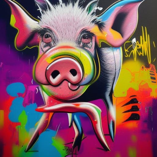 Graffiti Pig in Colorful Splash Art Style