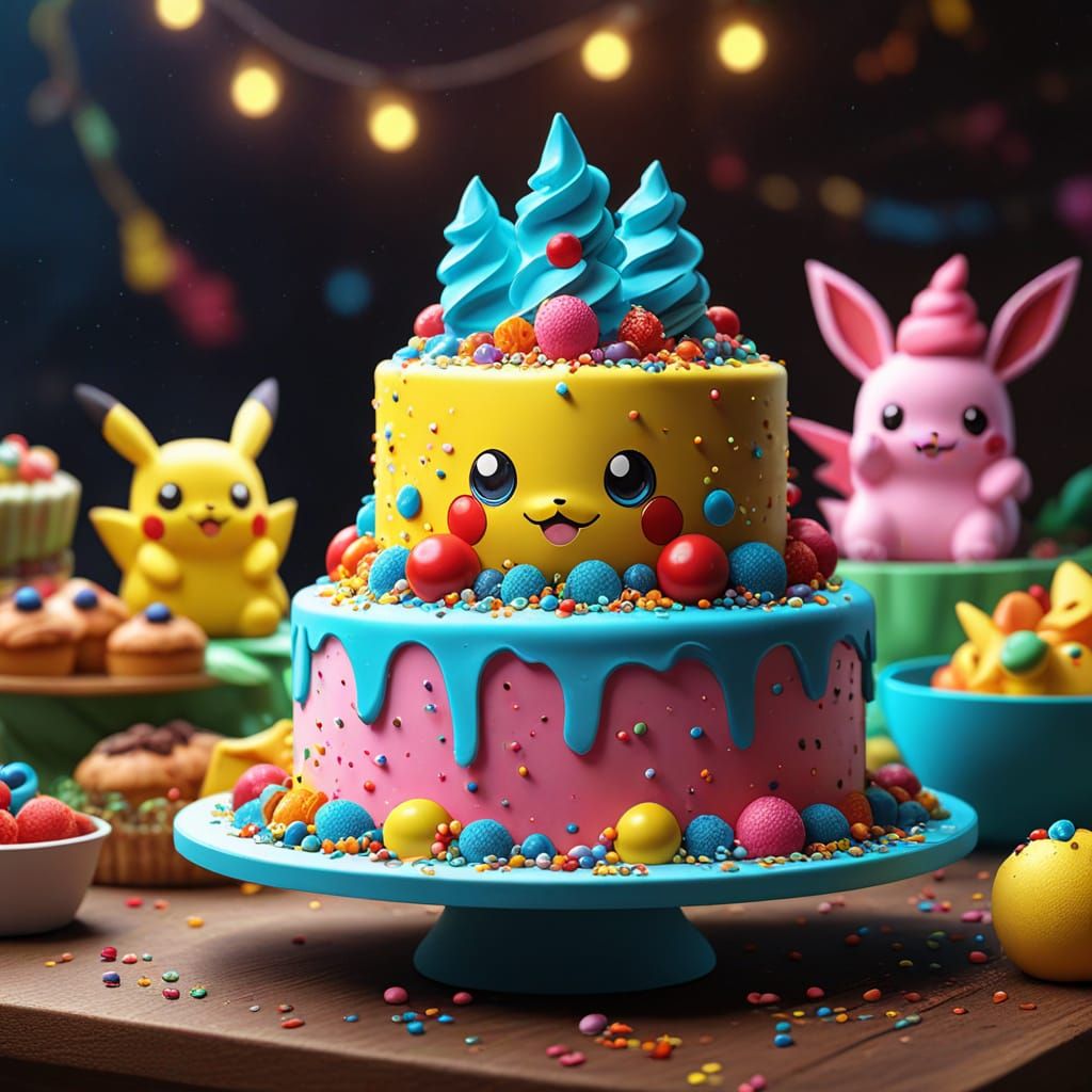 Detailed Pokemon Cake Concept Art in Digital Painting Style