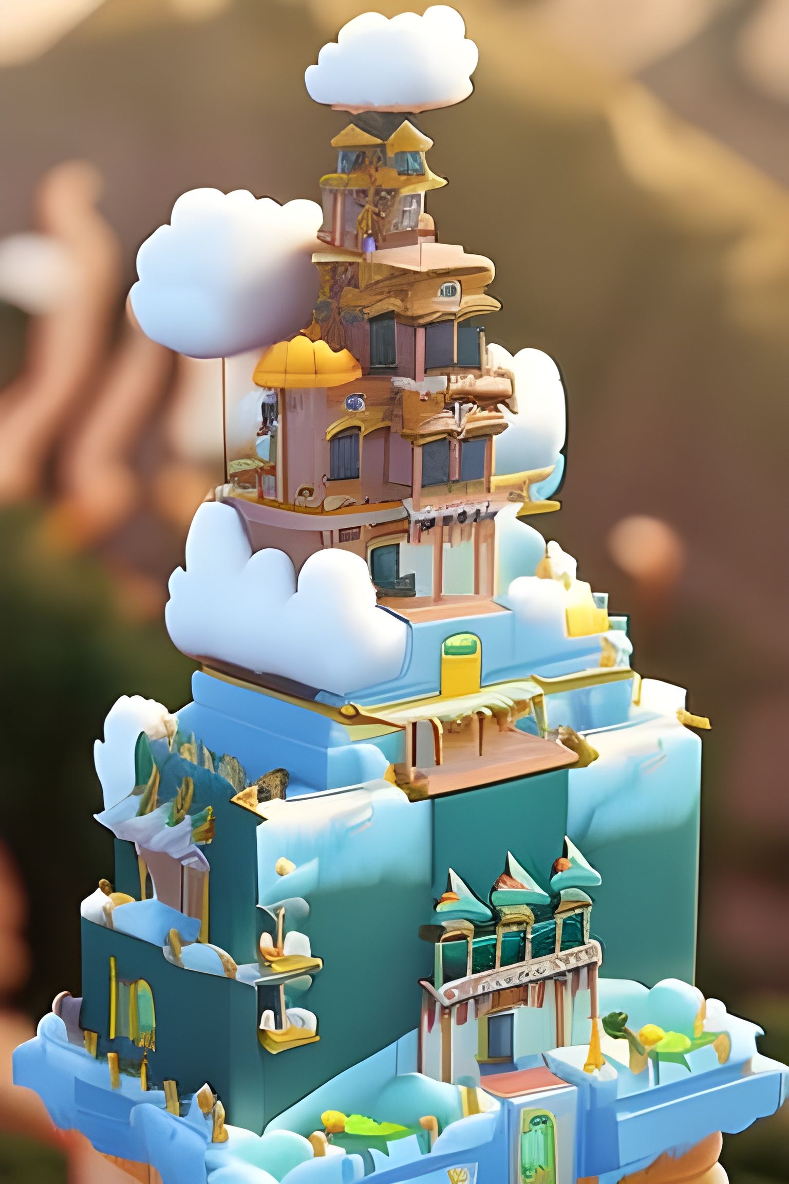 Sky Villa Cake in Waterfall Paradise: Digital Art