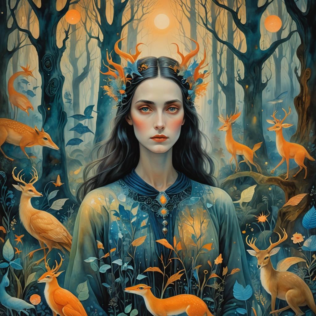 Surreal Dreamscape with Mystical Bioluminescent Forest