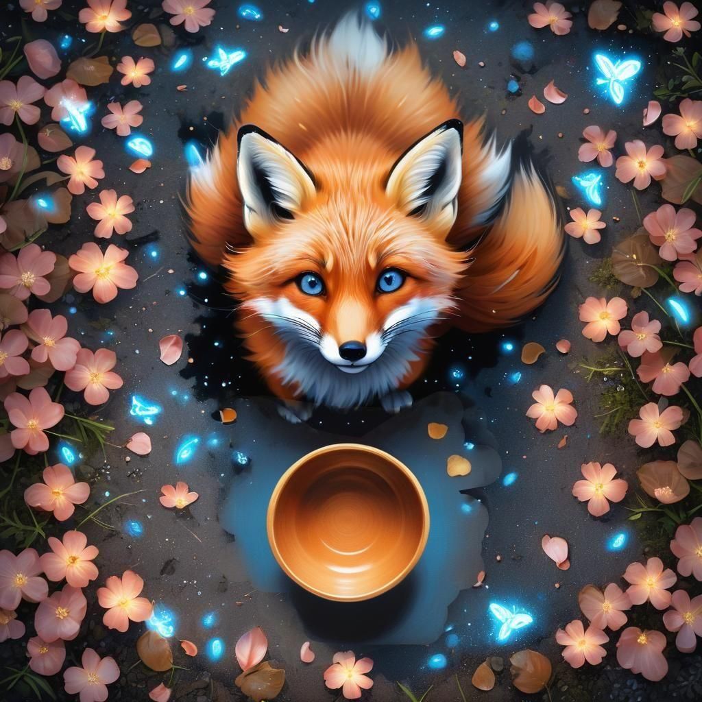 Adorable Fox in Magical Garden, Digital Art