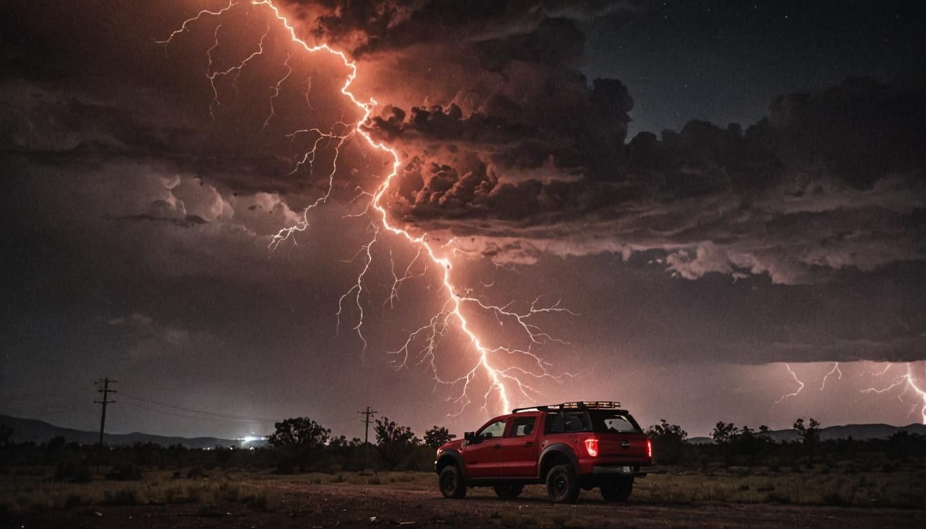 Dramatic Red Lightning Illuminates Night Sky