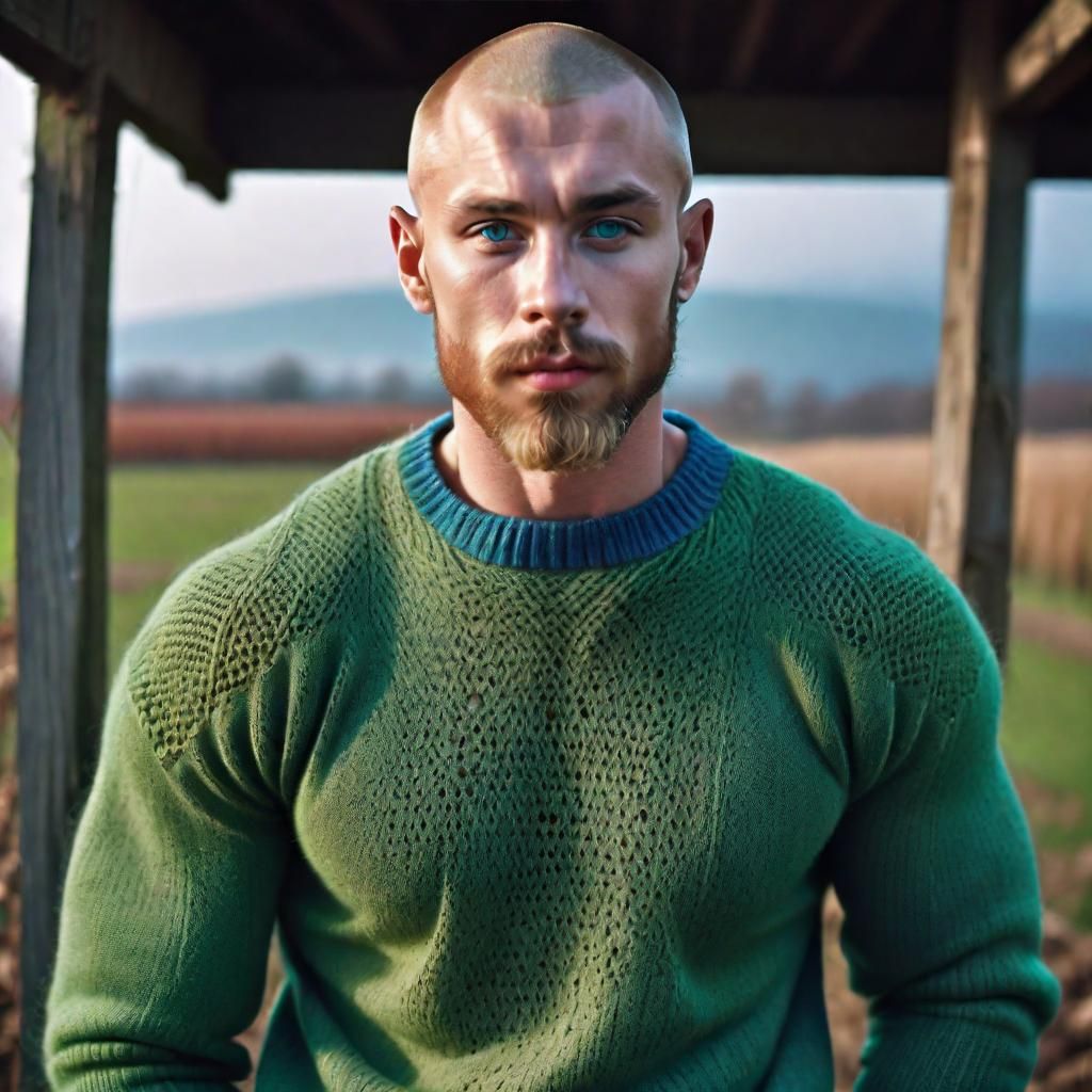 Handsome farmer in green knitted sweater