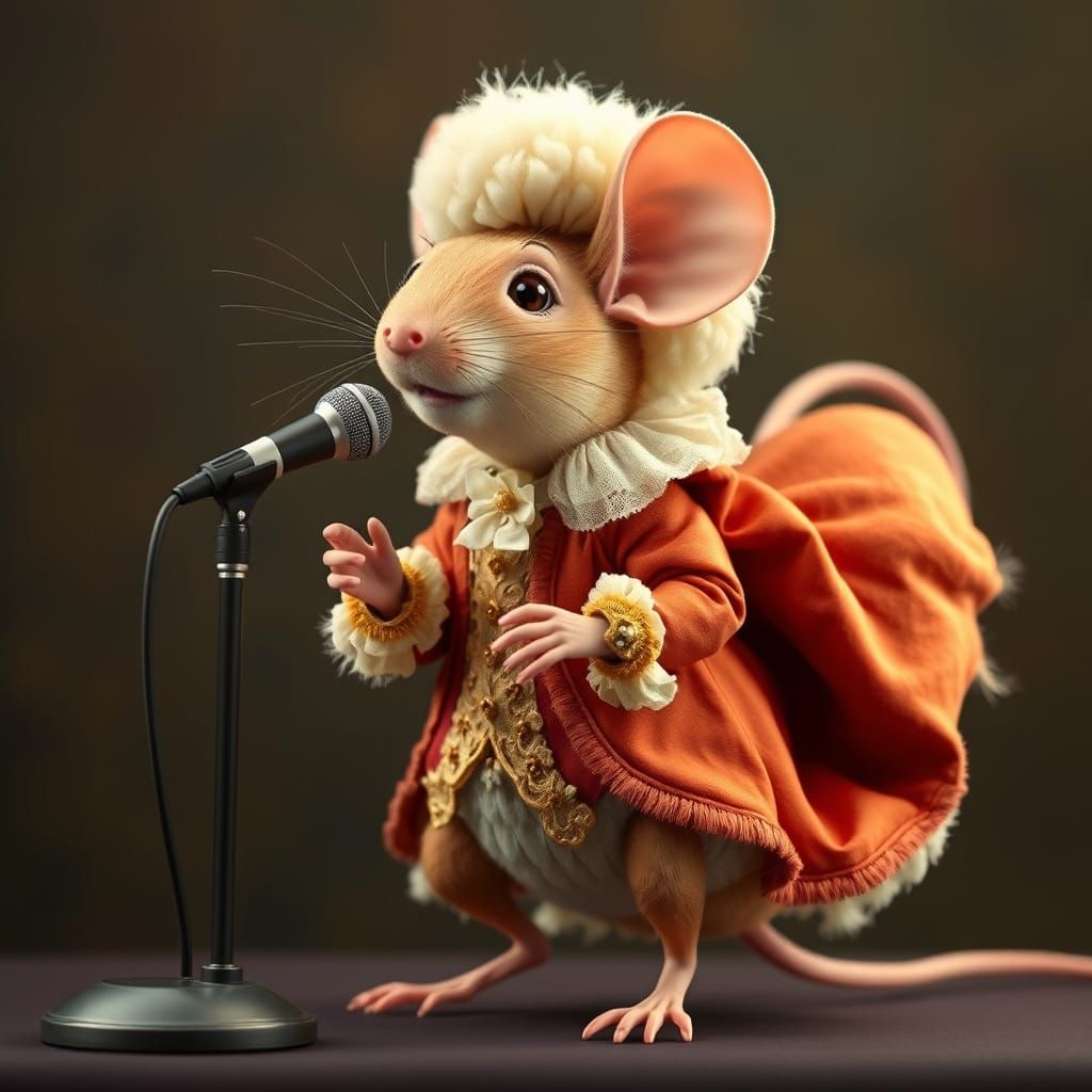 Baroque Mouse Opera Singer in Alphonse Mucha Style