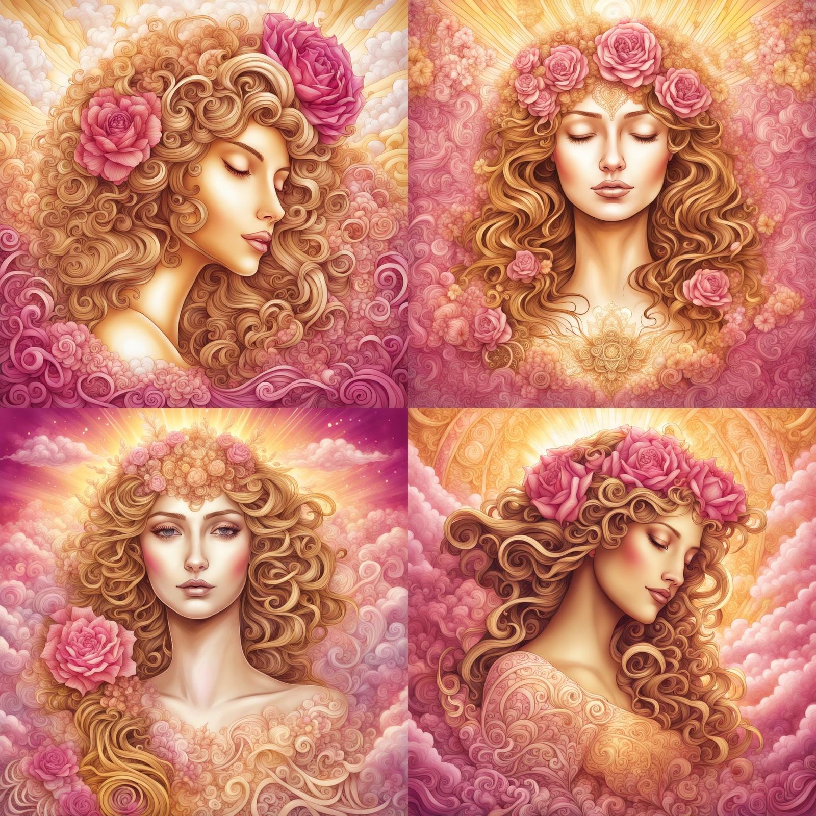 Floral Greek Goddess in Quantum Zentangle Style