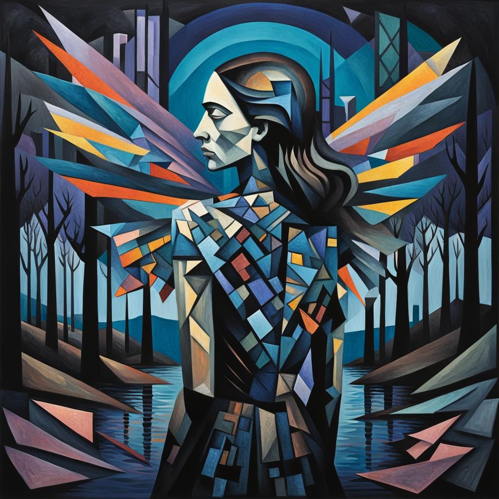 Cubist Cityscape with Fragmented Geometric Forms