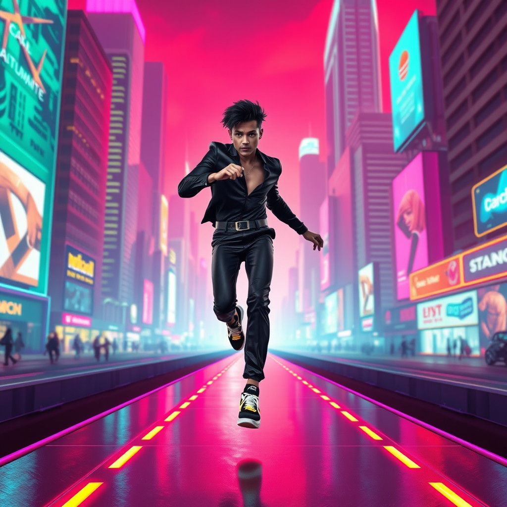 Synthwave Jumpsuit Figure on Neon Runway