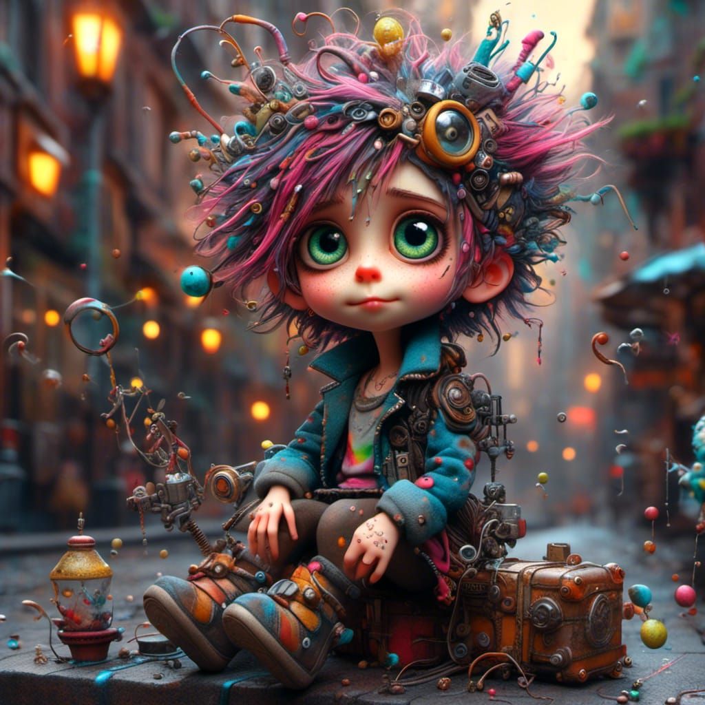 Whimsical Punk Graffiti Artist in City Alleyway