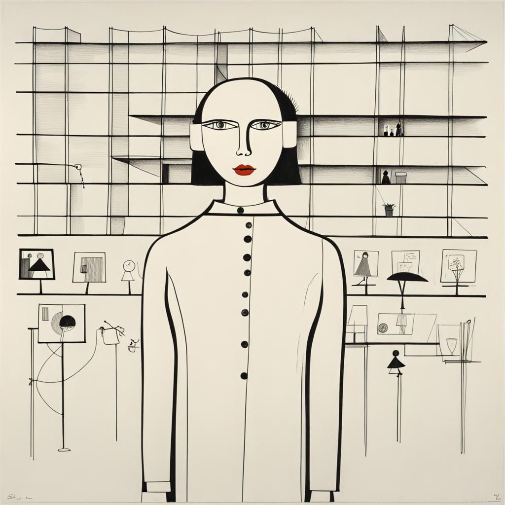 Girl in Minimalist Line Art Style