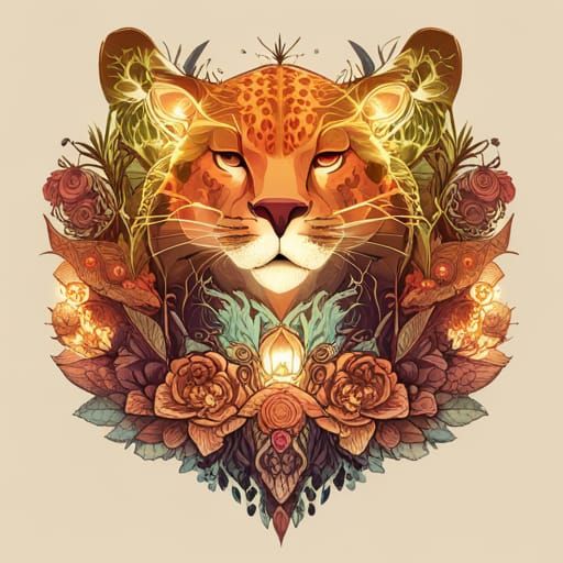 Leopard with Luminous Colors in Digital Painting Style