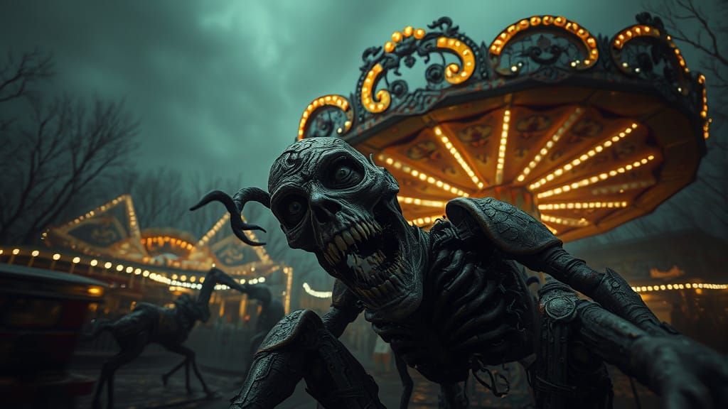 Twisted Abandoned Amusement Park Ride in Horror Style