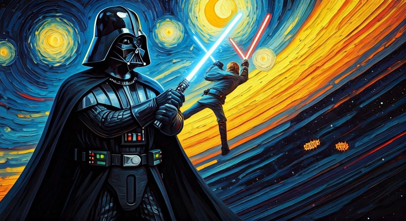 Darth Vader vs Luke: Van Gogh Starry Night