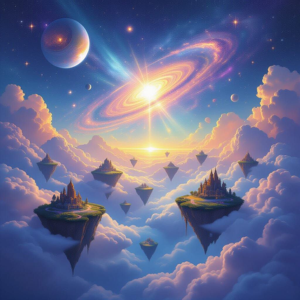 Floating Islands Under a Galactic Night Sky