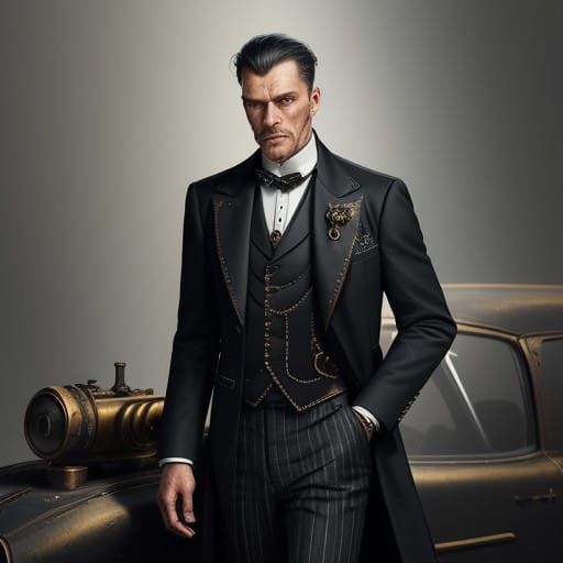 Elegant Victorian-Inspired Suit with Steampunk Accents
