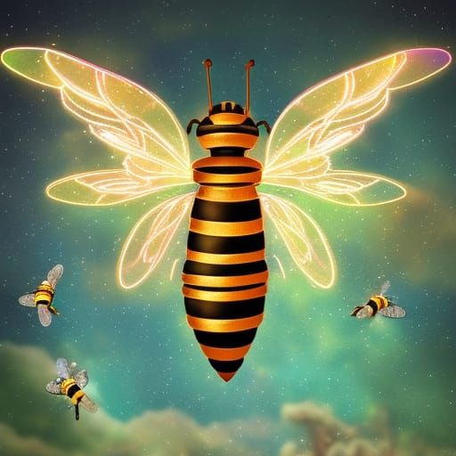Luminous Bees in Ethereal Forest, Fantasy Illustration