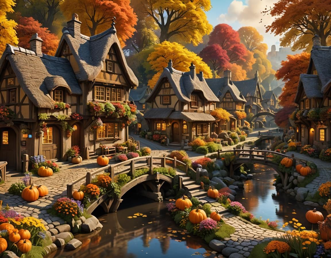 Immersive Autumnal Fantasy Village in Rustic Style