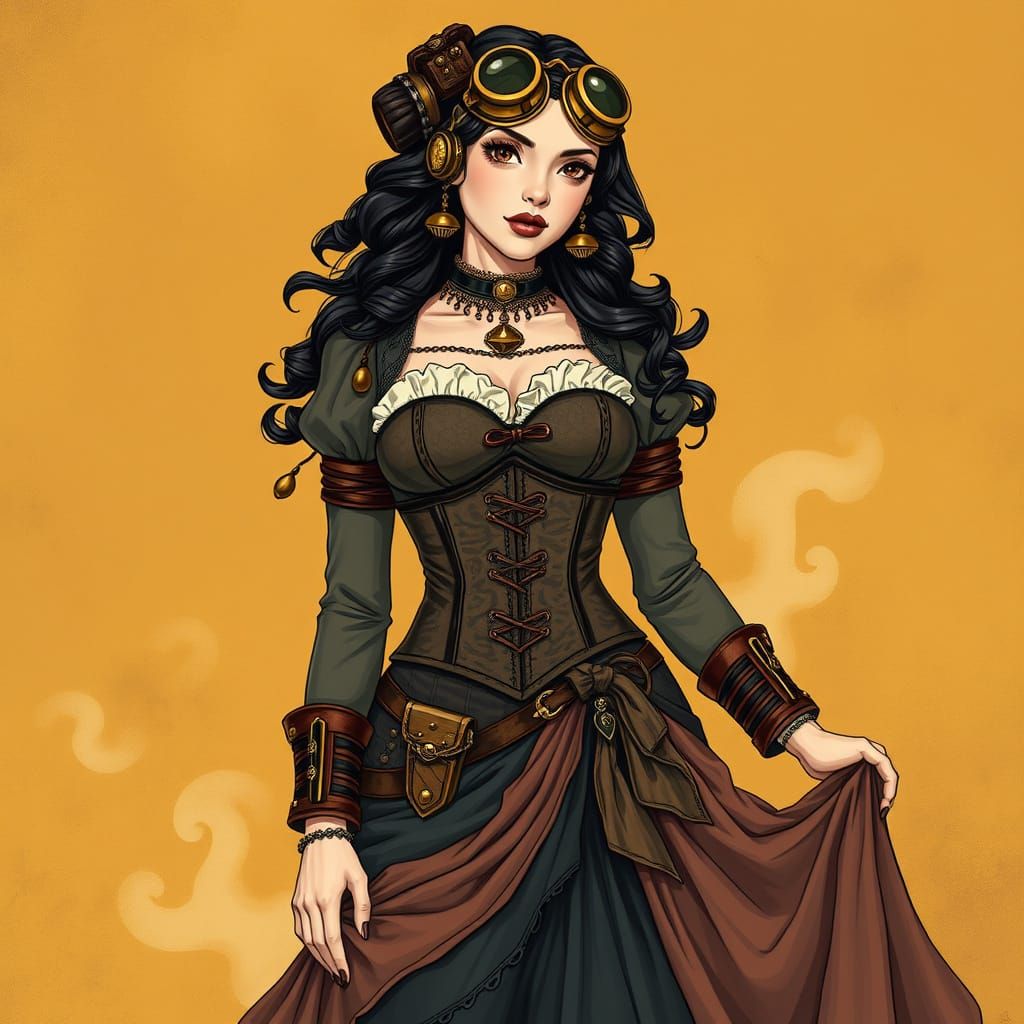 Elegant Victorian Steampunk Woman in Golden Haze