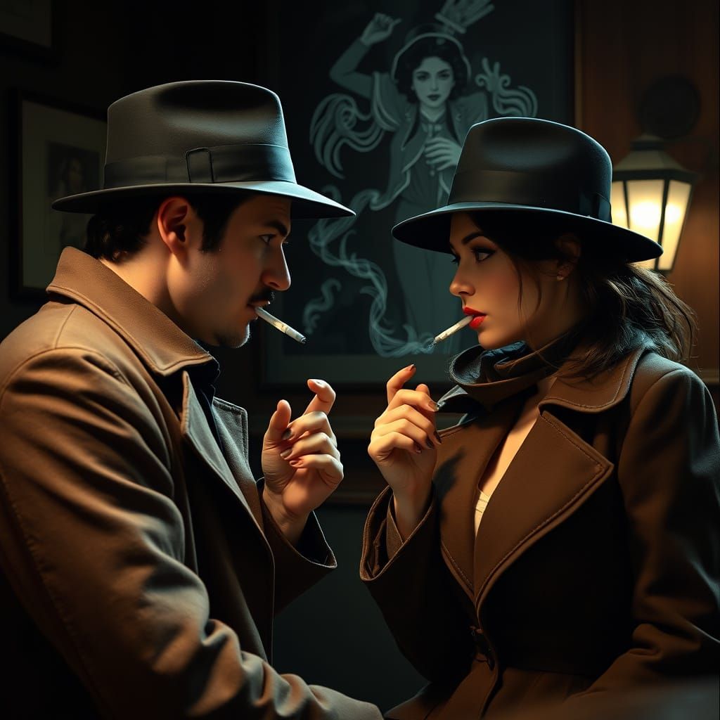 Sultry Femme Fatale in Film Noir Style