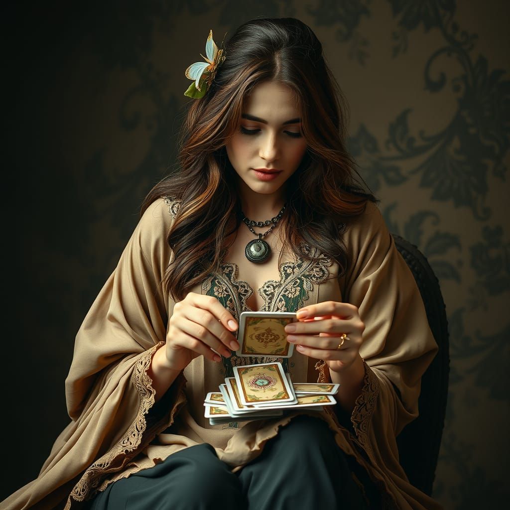 Mystical Tarot Card Reader in Whimsical Style