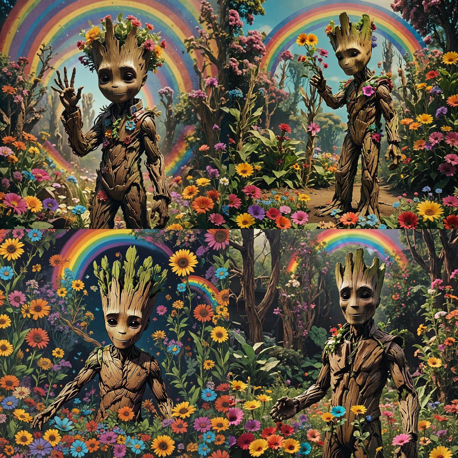 Groot in Psychedelic 60s Peace and Love Scene