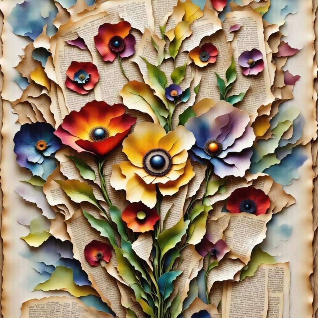 Floral Stained Glass Art Nouveau Arrangement
