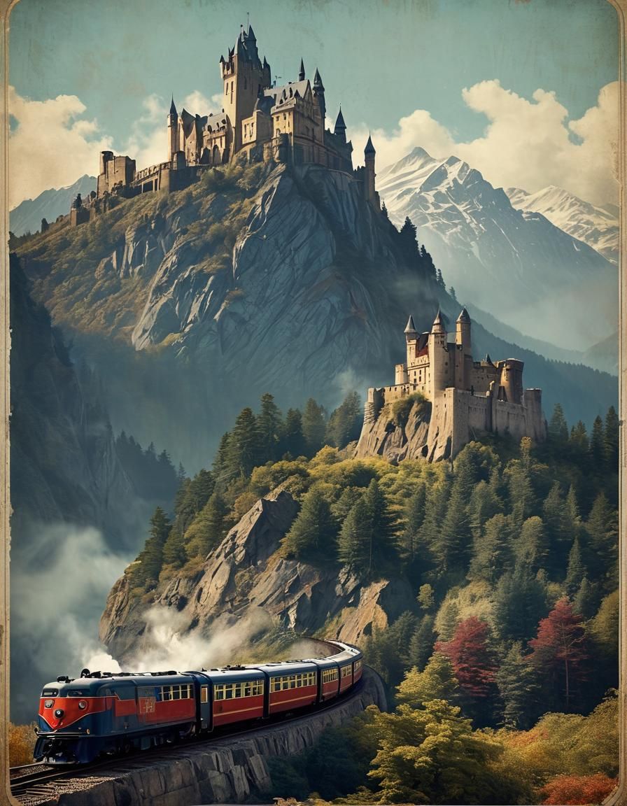 Retro Art Deco Travel Poster of a Castle