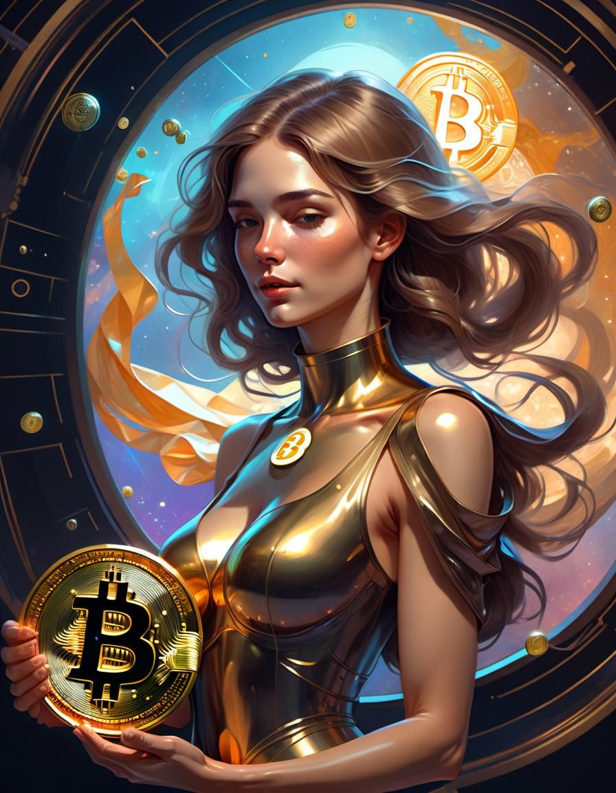 woman getting a bitcoin trophy for best hodler