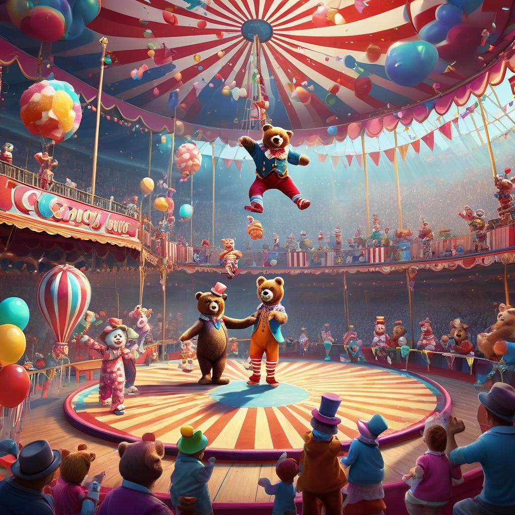 Festive Circus: Human Dancers and Bear Trainers in Candyland...