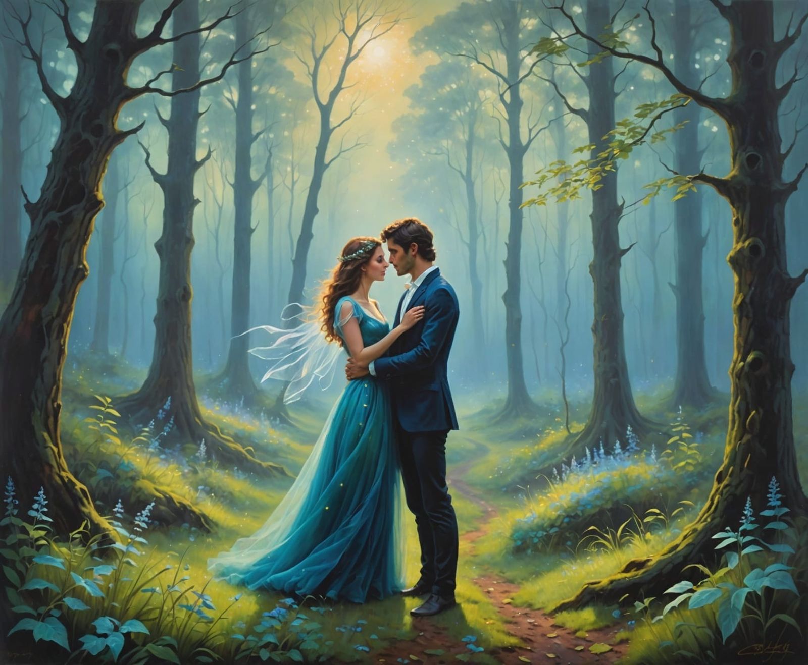 Enchanted Forest Couple in Ethereal Glow