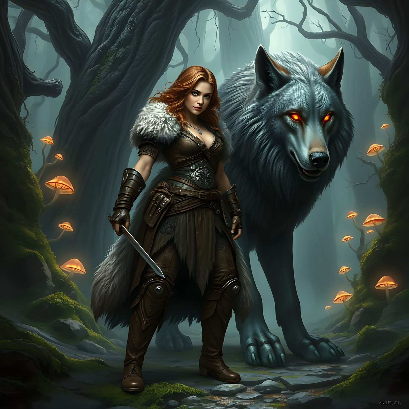 Majestic Female Barbarian Warrior in Mystical Forest