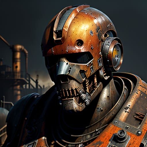 Rust-Scarred Robot in Grimy Industrial Decay