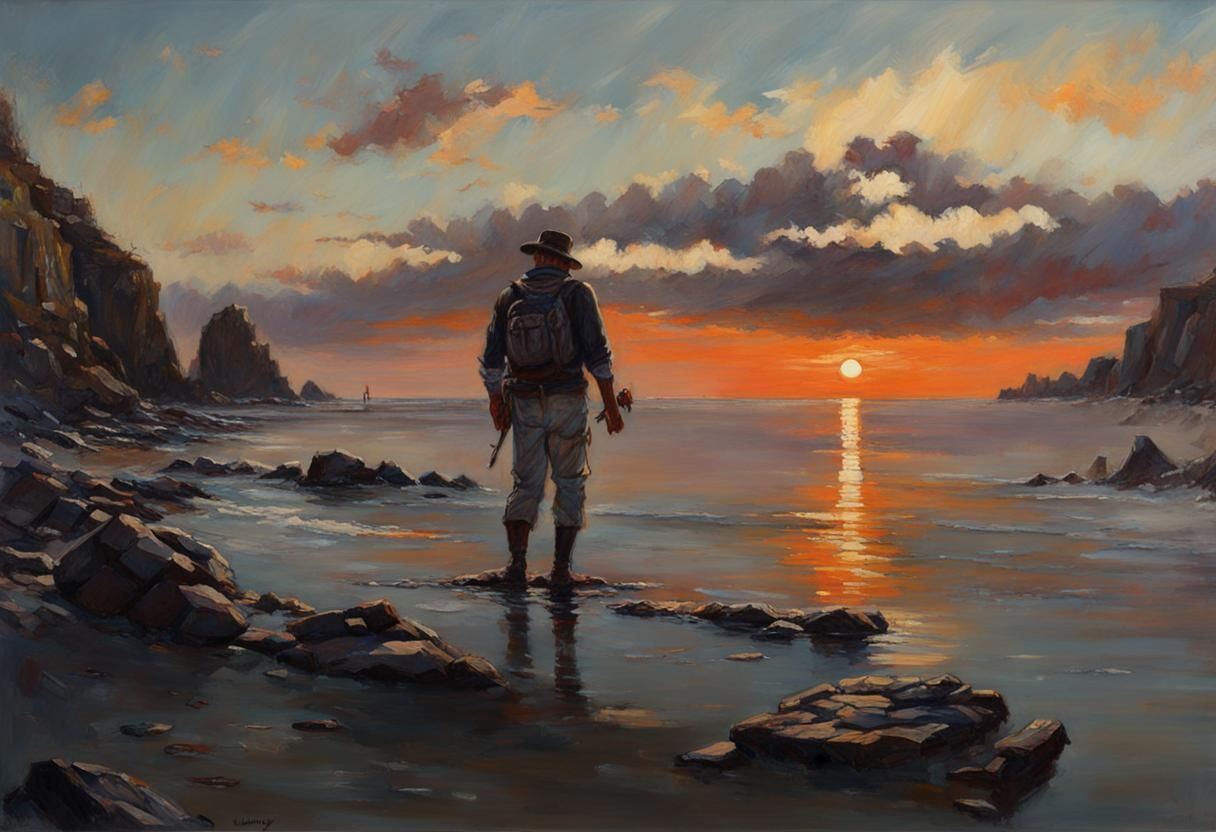 Peaceful Fishing Scene as Oil Painting