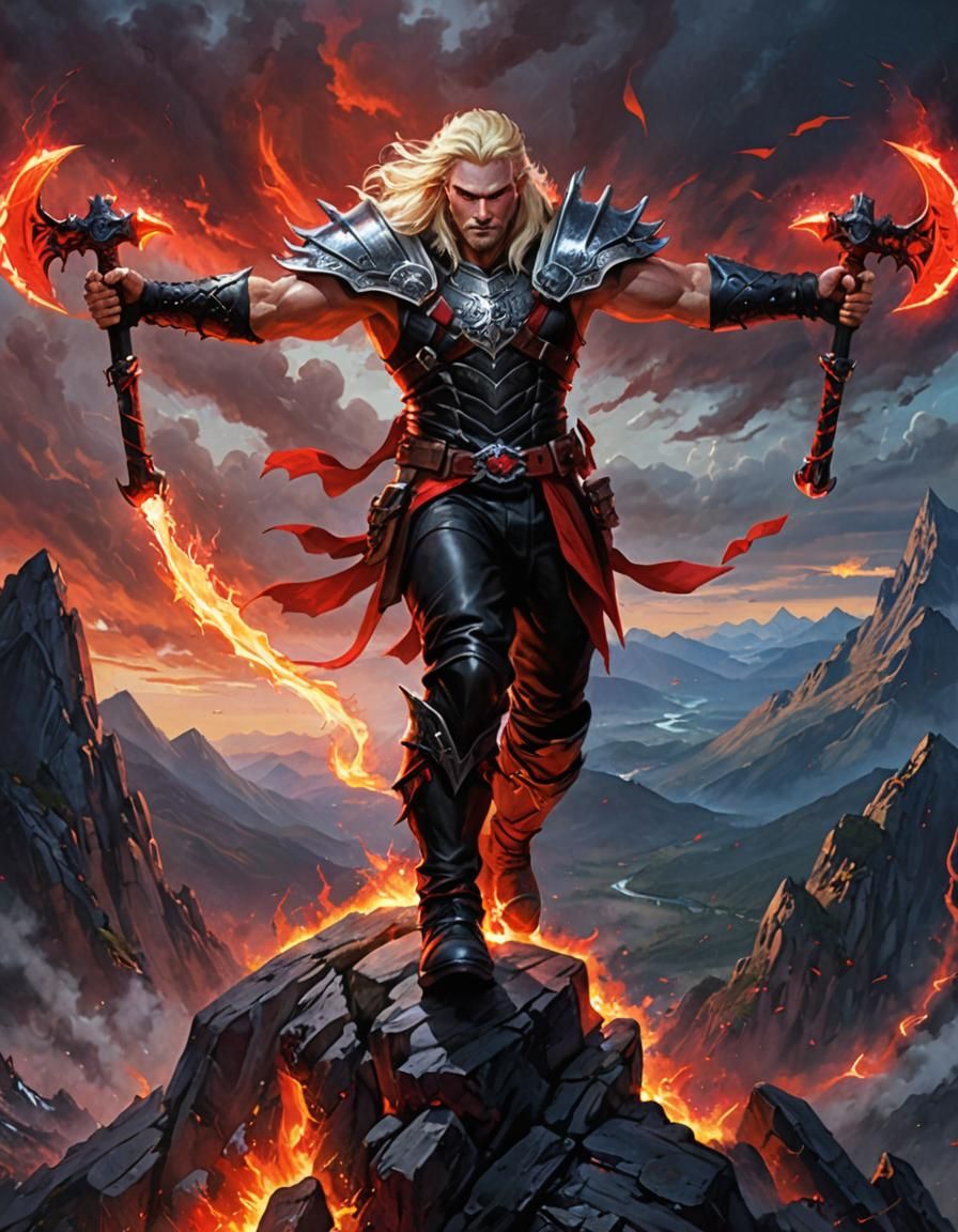 Roaring Warrior with Plasma Axes and Dragons