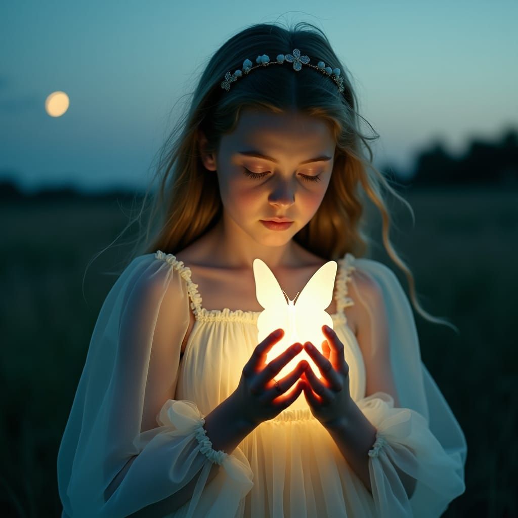 Girl with Butterfly Star in Moonlight