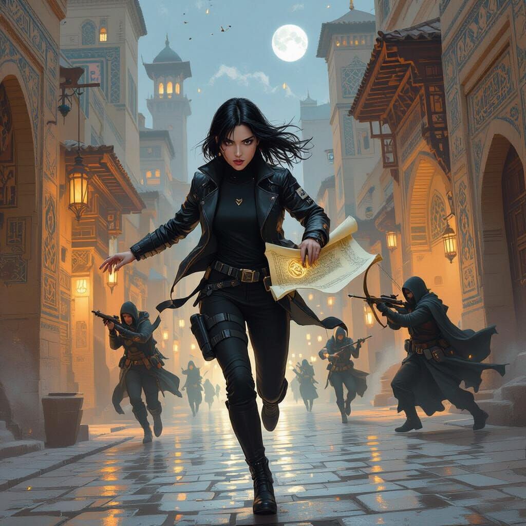 Night Chase Through Ancient Samarkanda in Digital Art Style