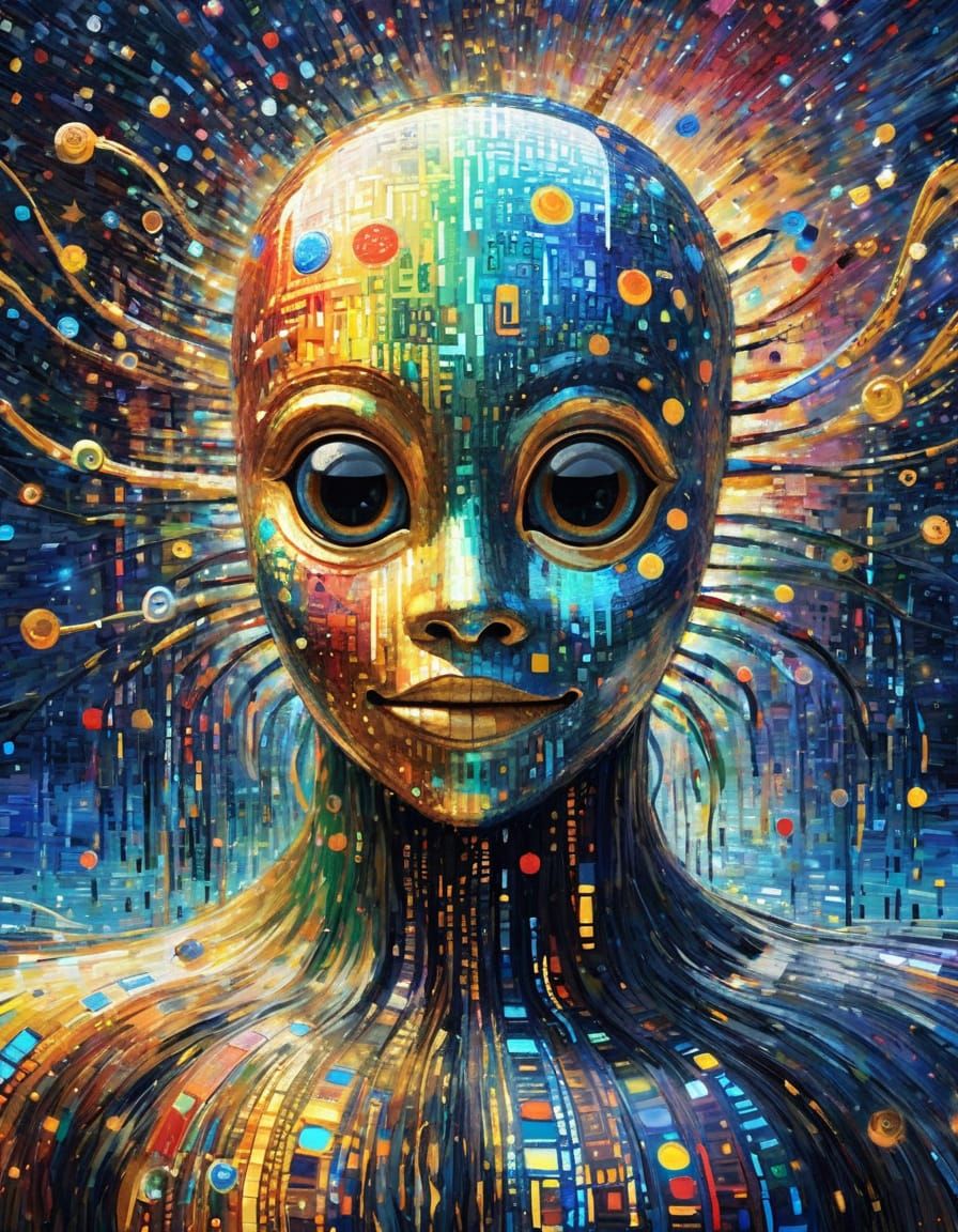 Digital Creature of Code in Klimt Style