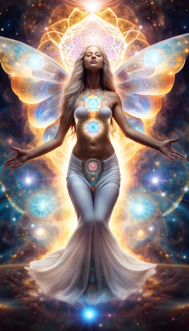 Glowing Angel with Chakra Energy and Butterfly Wings