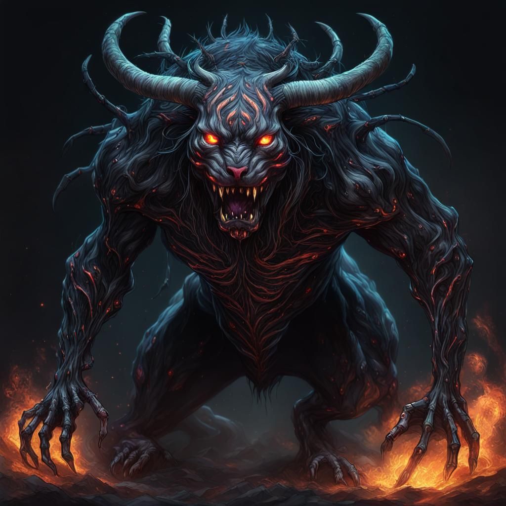 Cursed Undead Bull Tiger Hybrid in Surrealist Style