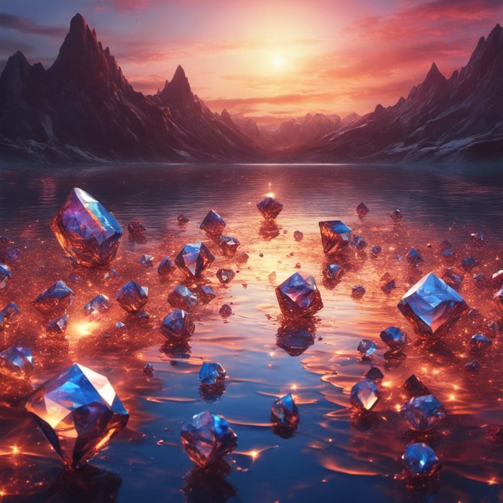 Diamond and Sapphire Lake at Sunset in Unreal Engine